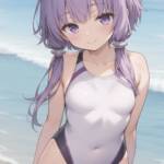 ビーチの日に競泳なゆかりさん！