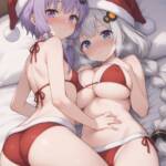 サンタビキニで一緒にプレゼントになってくれるゆかりさんとあかりちゃん！