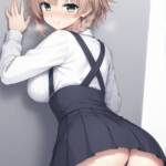 サスペンダーで後ろから見せてくれるアメノちゃん！