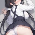 サスペンダーで後ろから見せてくれるうちの子！