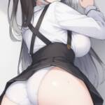 サスペンダーで後ろから見せてくれるミリアルちゃん！
